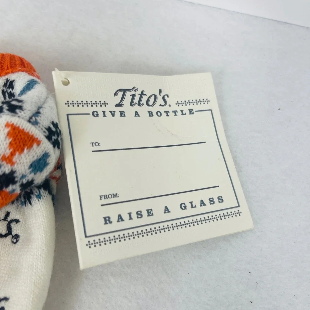 Titos Handmade Vodka Holiday Bottle Sweater Fair Isle Orange White Blue New Tag